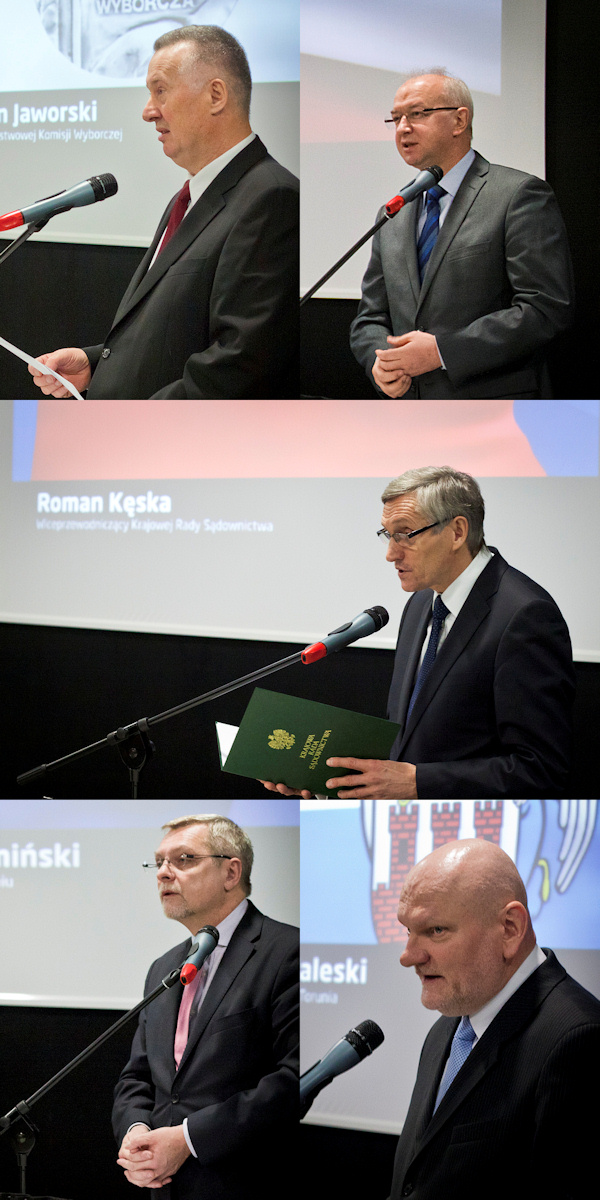 sędzia Stefan Jaworski, wiceminister Stanisław Chmielewski, sędzia Roman Kęska, rektor Andrzej Radzimiński, prezydent Michał Zaleski